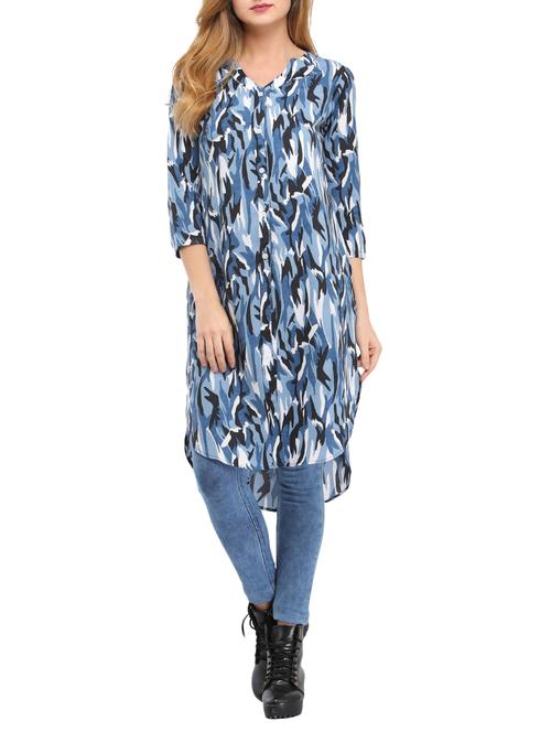 blue crepe high-low kurta - 14865097 - Very Small Image - 1