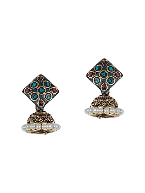 brass brass jhumka earrings - 14868358 - Very Small Image - 1