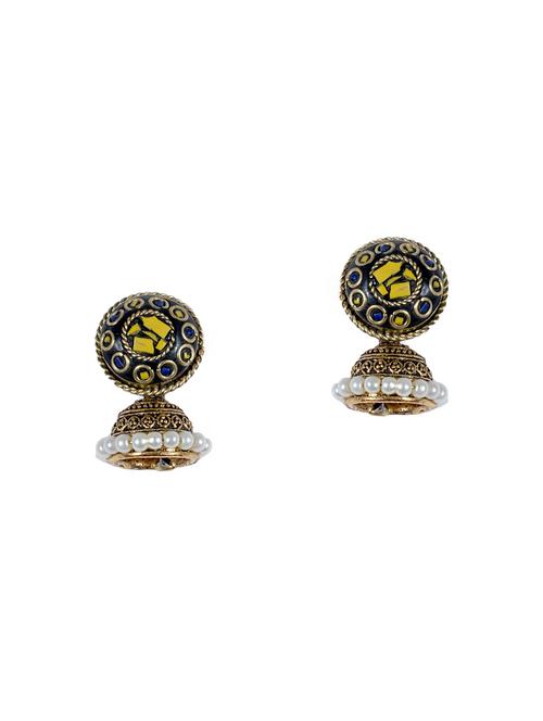 yellow brass jhumka earrings - 14868424 - Very Small Image - 1