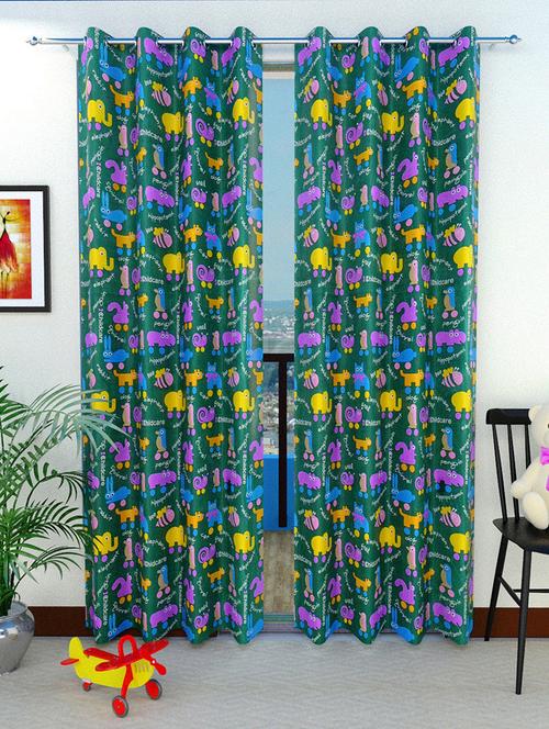 2 piece animal design kids curtain - 5 ft, green - 14886265 - Very Small Image - 1