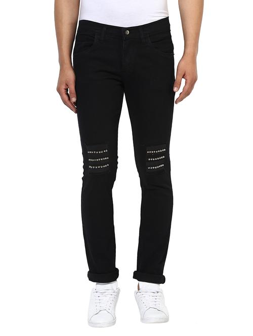 black cotton patched jeans - 14895557 - Very Small Image - 1