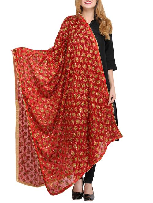red poly chiffon dupatta - 14908734 - Very Small Image - 1