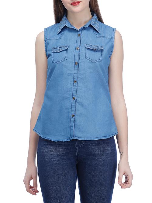 blue embroidered denim shirt - 14911951 - Very Small Image - 1