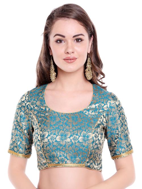 green art silk brocade blouse - 14915699 - Very Small Image - 1