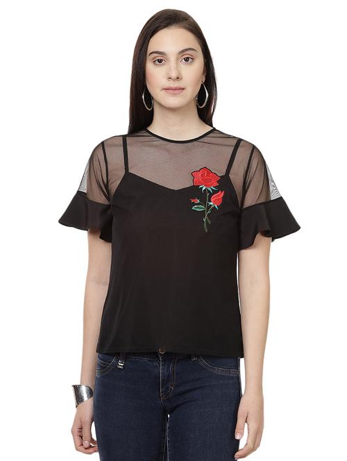 floral patch sheer top - 14923841 - Very Small Image - 1