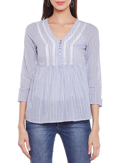 lace insert gathered striped top - 14929450 - Very Small Image - 1