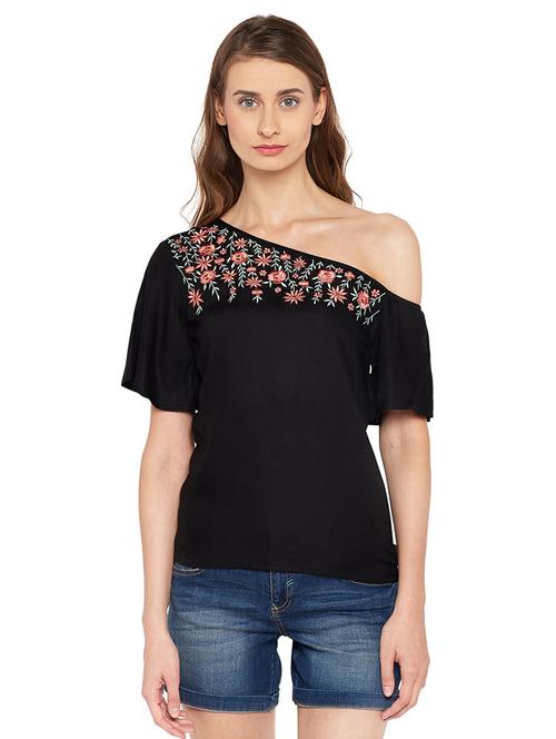 floral embroidered single shoulder top - 14929648 - Very Small Image - 1