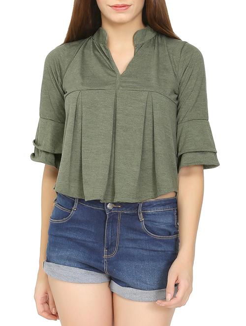 mandarin neck pleated boxy top - 14931344 - Very Small Image - 1