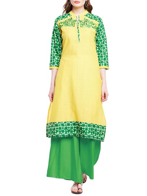 chhabra555 yellow cotton straight kurta - 14934889 - Very Small Image - 1