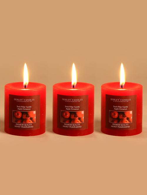 set of 3 apple cinnamon 3 inch pillar candles - 14948758 - Very Small Image - 1