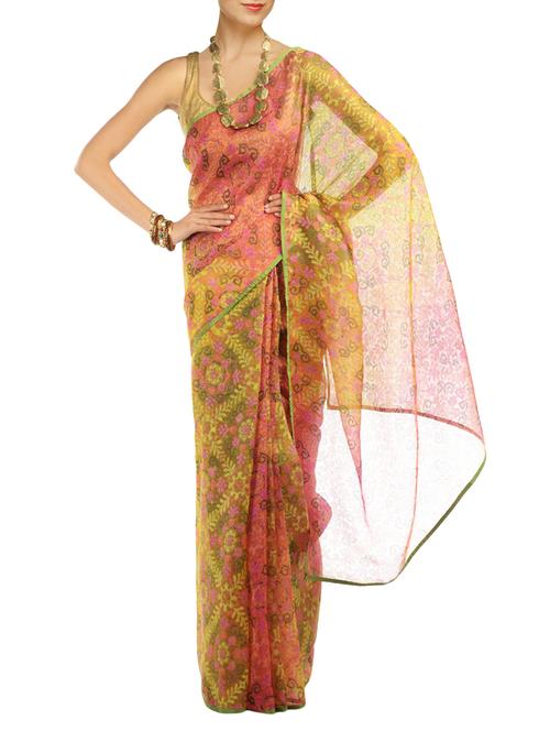 fuchsia designs yellow chanderi saree with blouse - 14949722 - Very Small Image - 1