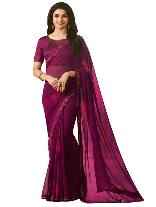 purple georgette bordered saree with blouse - 14950969 - Very Small Image - 1