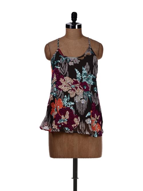 Sequined floral top - 14956 - Very Small Image - 1