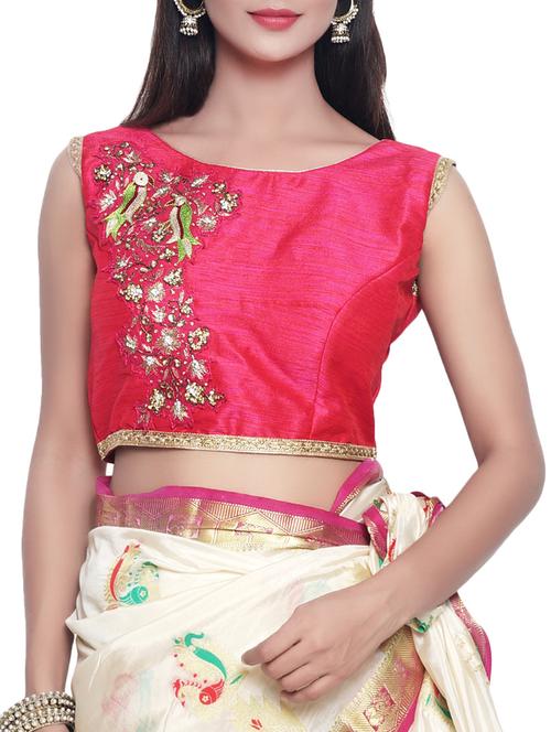 pink raw silk embroidered blouse - 14958384 - Very Small Image - 1