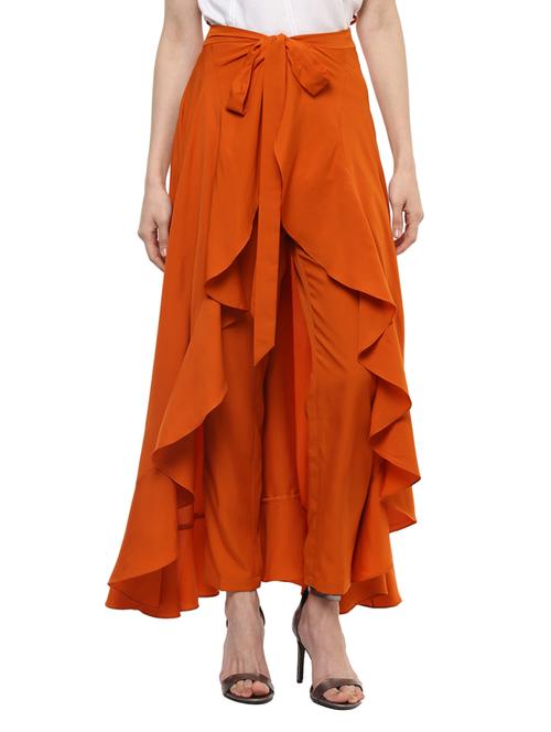 orange crepe ruffled palazzo - 14965348 - Very Small Image - 1