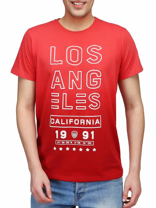 red cotton front print t-shirt - 14969645 - Very Small Image - 1