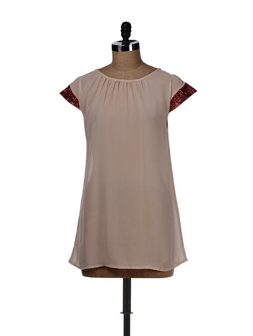 Cream georgette top with sequined sleeves - 14976 - Very Small Image - 1