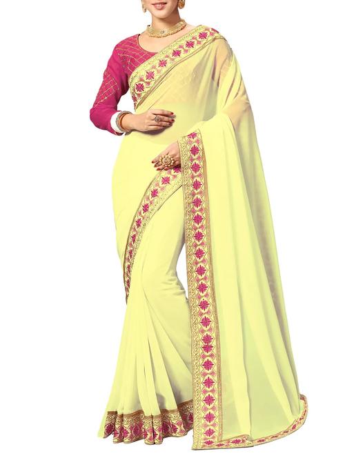 yellow georgette bordered saree with blouse - 14982798 - Very Small Image - 1