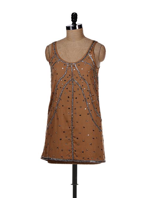 Embellished brown mini dress - 14987 - Very Small Image - 1