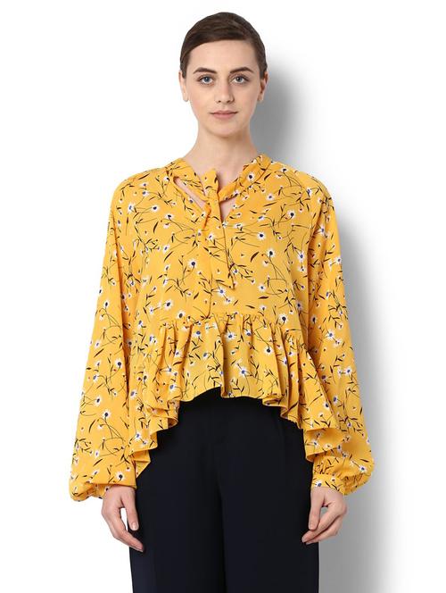 tie neck floral ruffled hem top - 14992053 - Very Small Image - 1