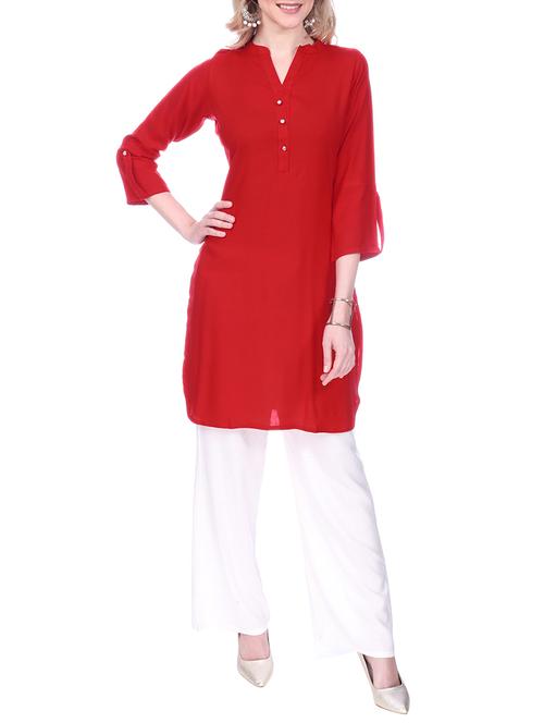 red rayon solid kurta - 14996390 - Very Small Image - 1
