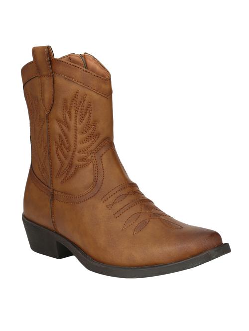 tan leatherette slip on boot - 15001445 - Very Small Image - 1