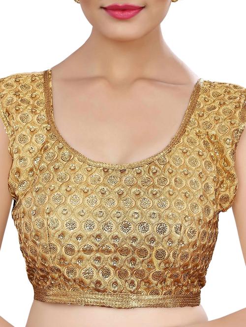 gold embroidered semi-stitched blouse - 15006682 - Very Small Image - 1