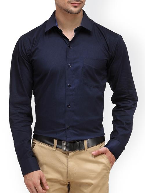 navy blue cotton formal shirt - 15007911 - Very Small Image - 1
