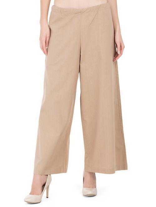 beige solid cotton palazzo - 15008107 - Very Small Image - 1