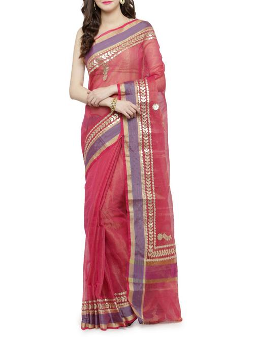 contrast border gota patti saree with blouse - 15012146 - Very Small Image - 1