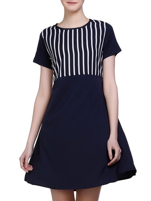 navy blue striped a-line dress - 15015758 - Very Small Image - 1