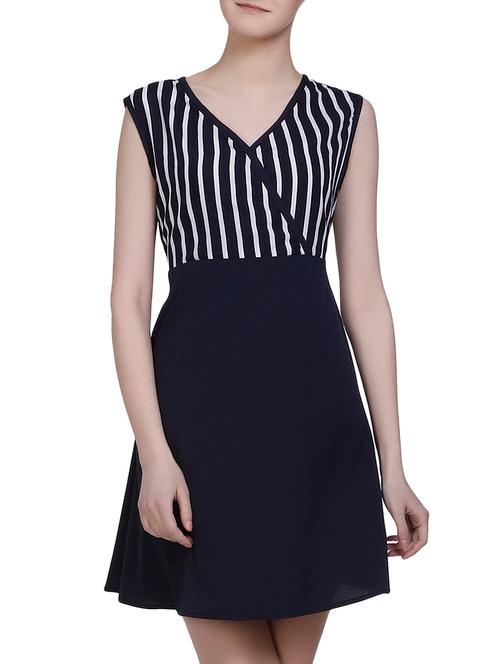 navy blue striped a-line dress - 15015781 - Very Small Image - 1