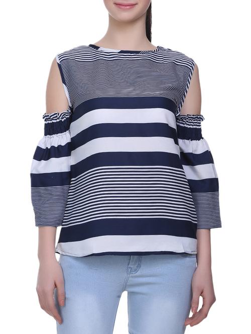 blue striped cold shoulder top - 15015787 - Very Small Image - 1