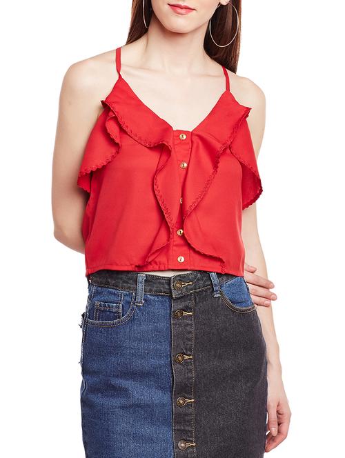 red solid ruffle top - 15024982 - Very Small Image - 1
