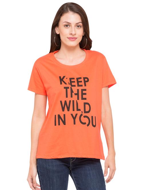 orange cotton quirky text tee - 15034159 - Very Small Image - 1