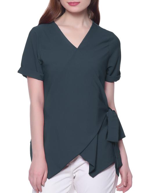 grey solid crepe wrap top - 15036566 - Very Small Image - 1
