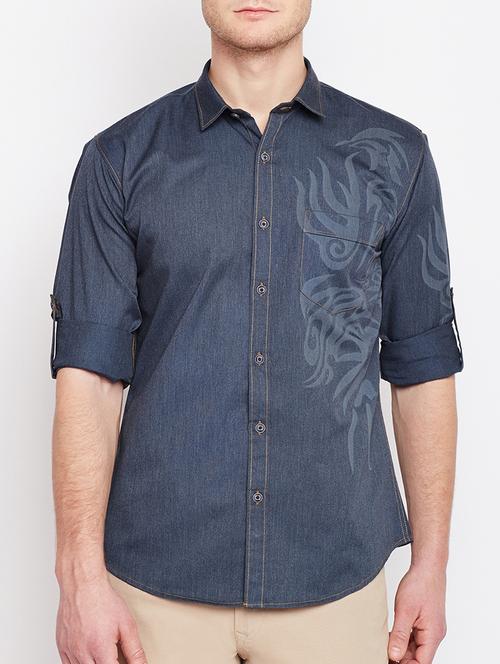 blue denim casual shirt - 15037013 - Very Small Image - 1