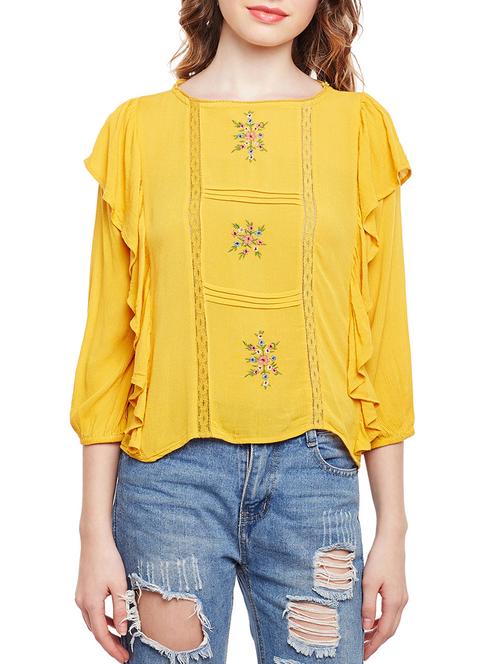 lace insert embroidered ruffled top - 15042624 - Very Small Image - 1