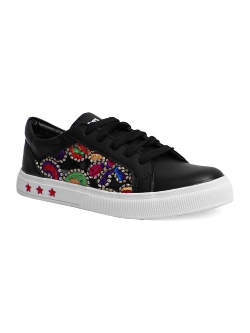 black leatherette laceup sneakers - 15042779 - Very Small Image - 1