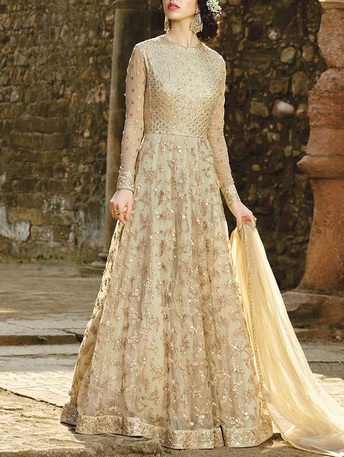 embroidered semi-stitched anarkali suit - 15046038 - Very Small Image - 1