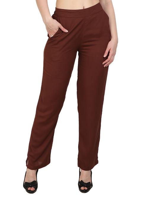 solid brown rayon palazzo - 15046800 - Very Small Image - 1