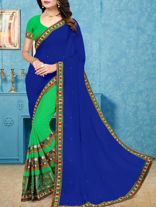 blue georgette half and half saree with blouse - 15049568 - Very Small Image - 1