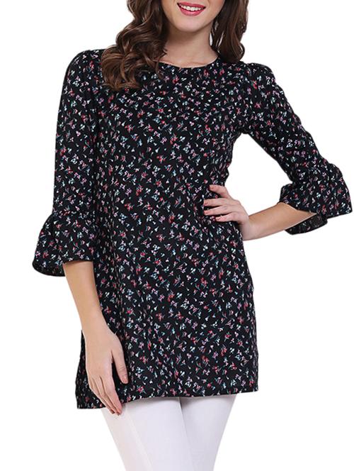 black color bell sleeves cotton straight kurti - 15054496 - Very Small Image - 1