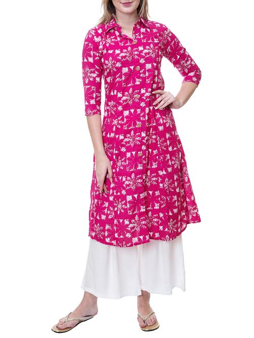 pink cotton aline kurta - 15057715 - Very Small Image - 1