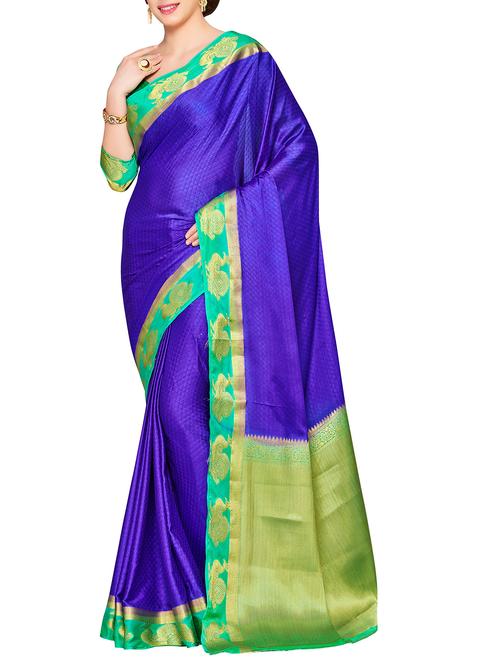 blue crepe kanjivaram saree - 15063698 - Very Small Image - 1