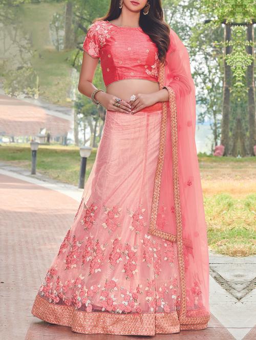 pink net fishtail lehenga - 15067278 - Very Small Image - 1