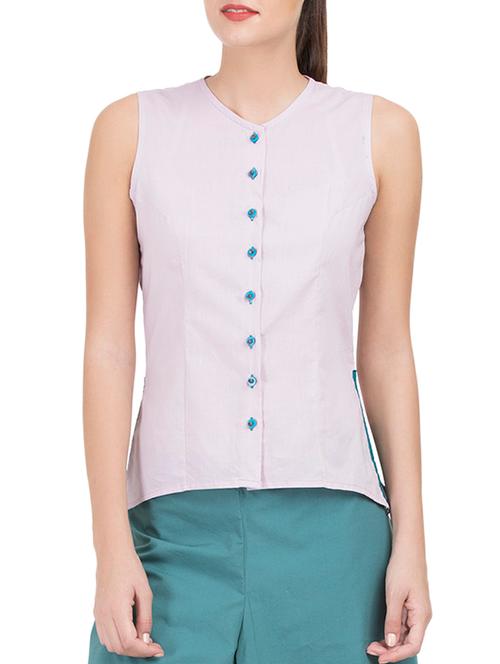 white solid cotton asymmetric shirt - 15071228 - Very Small Image - 1