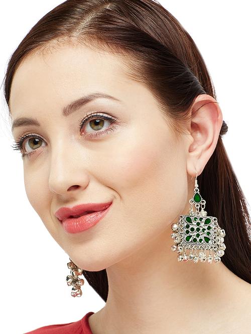 green silver chandballi earring - 15079190 - Very Small Image - 1