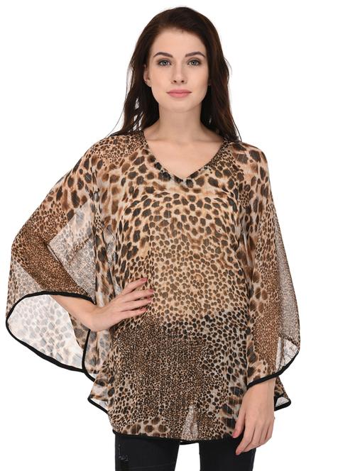brown relaxed fit animal print kaftan top - 15080093 - Very Small Image - 1