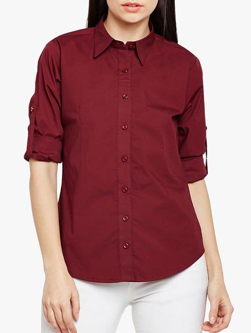 maroon solid cotton shirt - 15087008 - Very Small Image - 1